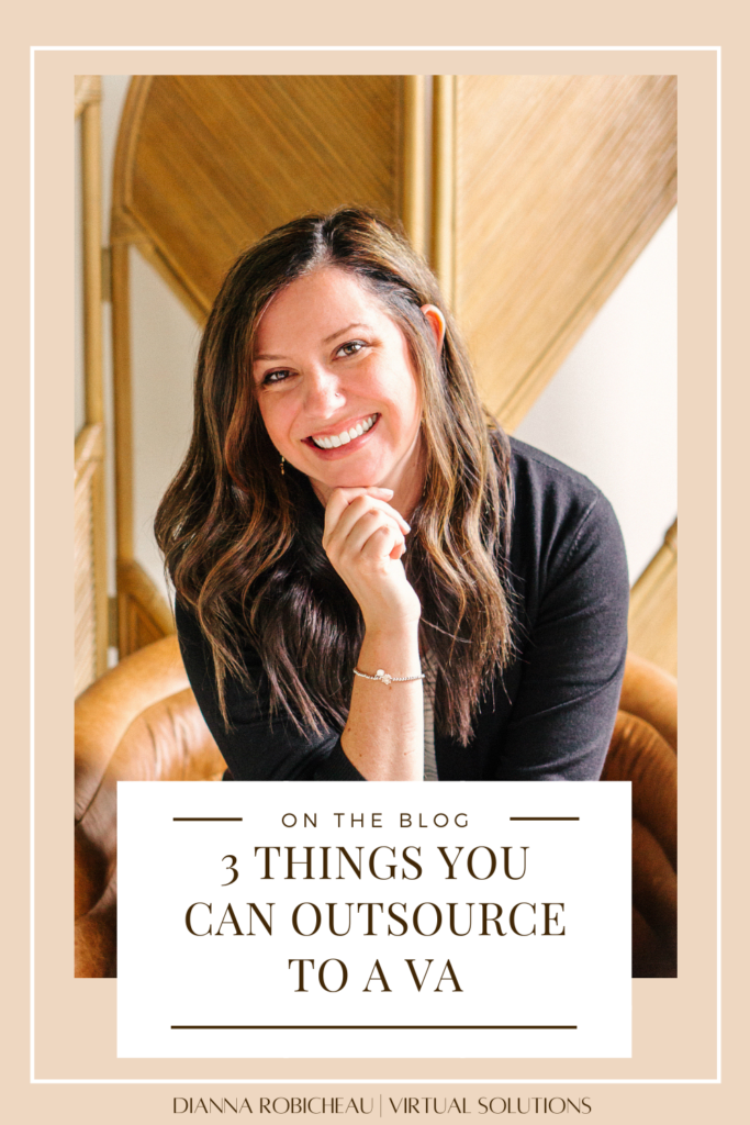 Photo of woman in brown leather chair with text 3 things you can outsource to a va